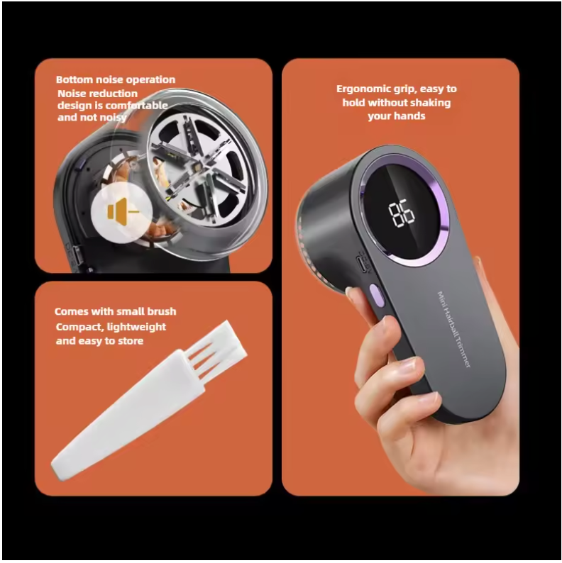 Electric Lint Remover features – noise reduction, ergonomic grip, compact brush